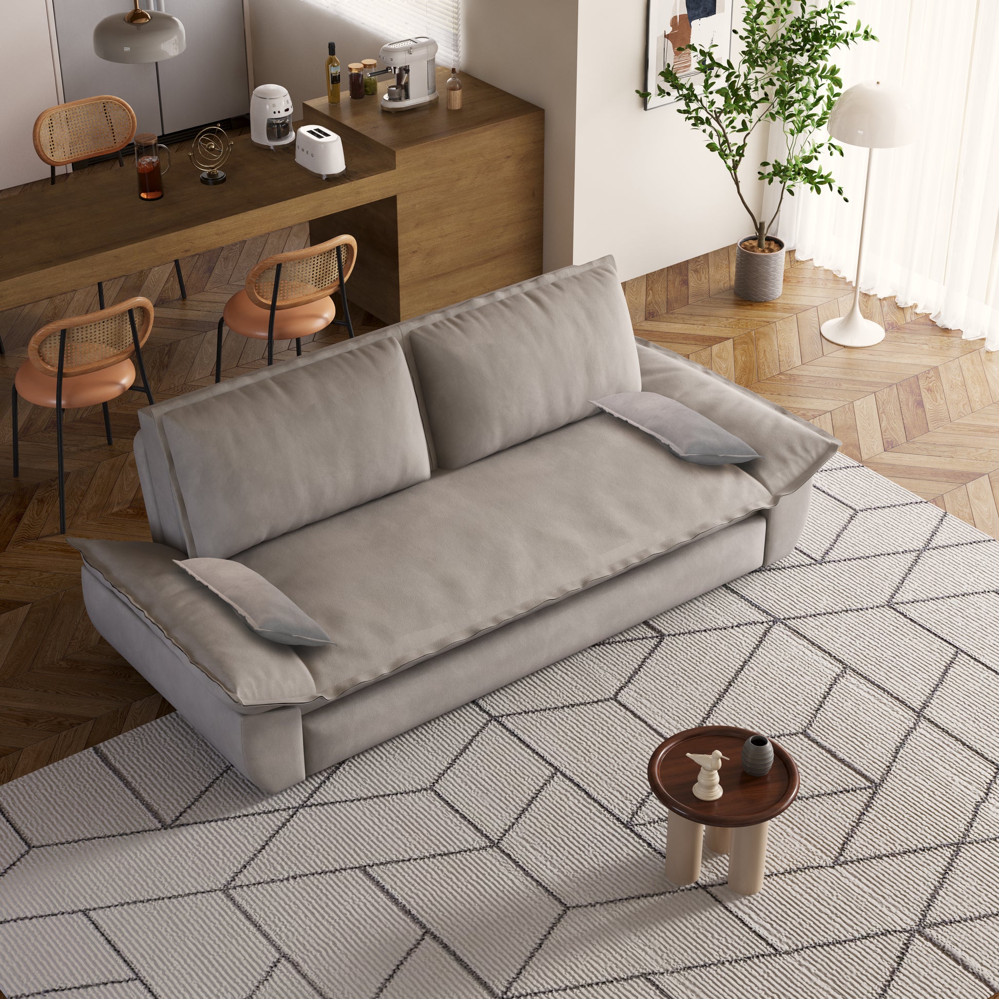 70.1" Queen Pull Out Sofa Bed, 3 In 1 Convertible Sleeper Sofa With 2 Soft Pillows,Multi Functional Velvet Loveseat Bed,Grey Old Sku:W1885P143788 W1885P154642 Grey Velvet 2 Seat