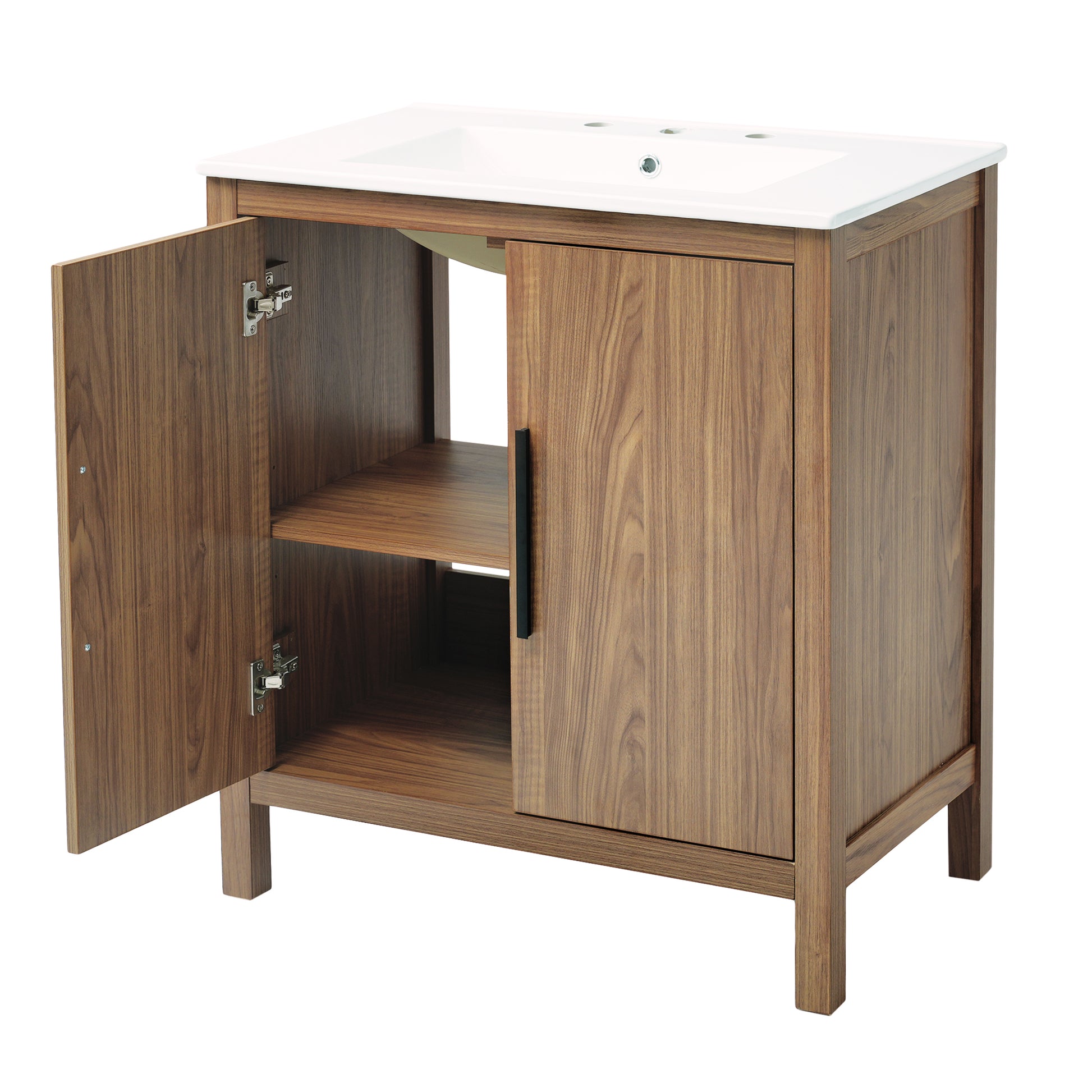 30" Wood Color Bathroom Vanity With Single Sink, Combination Under Counter Sink, Bathroom Storage Cabinet With Soft Closing Door, Multi Function Storage, Solid Wood Frame Wood Bathroom Solid Wood Mdf