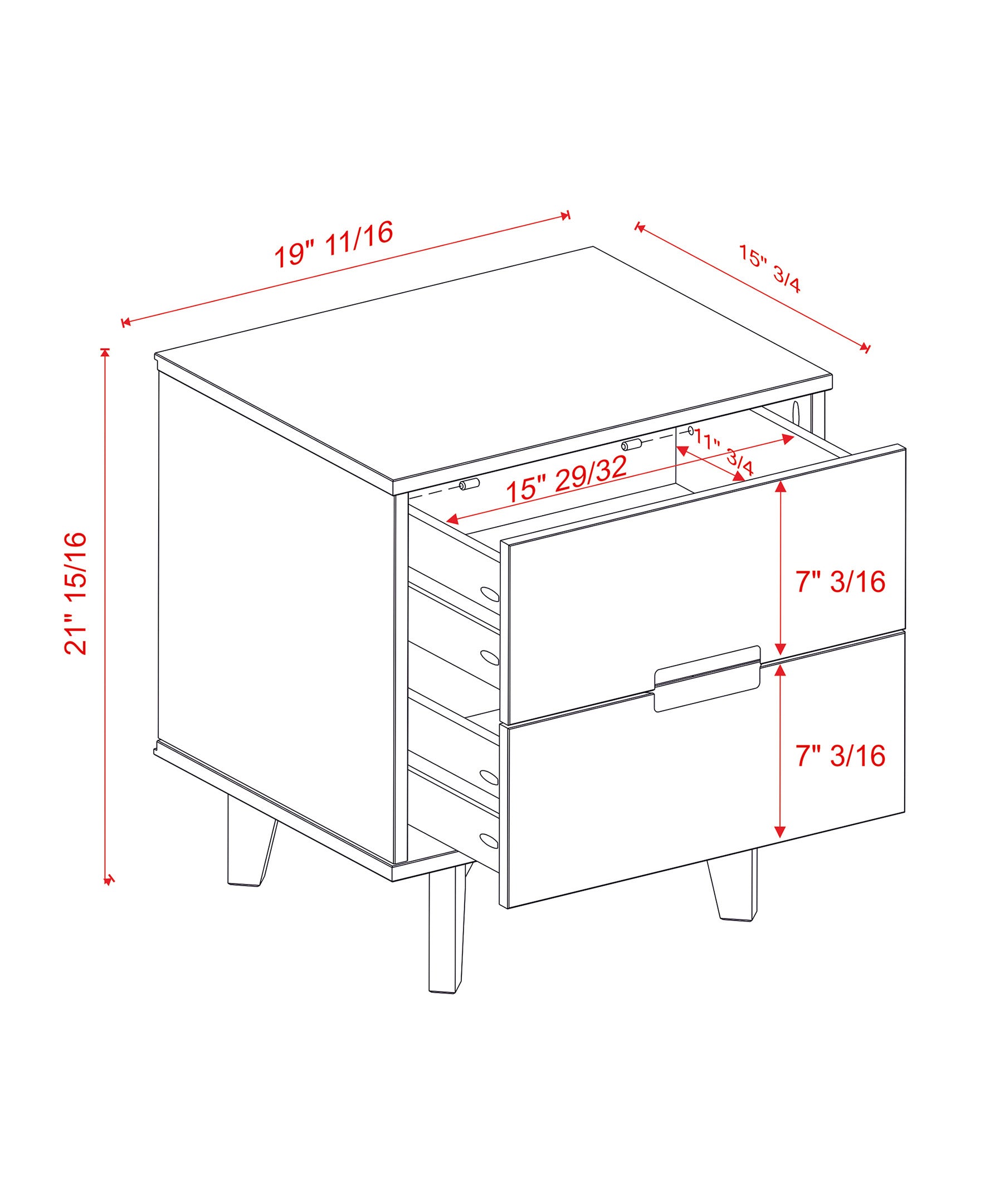 Mid Century Modern Solid Wood 2 Drawer Nightstand Natural Pine Natural Wood Mdf Pine