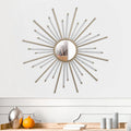 Iron Mirror With Sparkled Sunburst Design, Large, White And Gold White Gold Iron