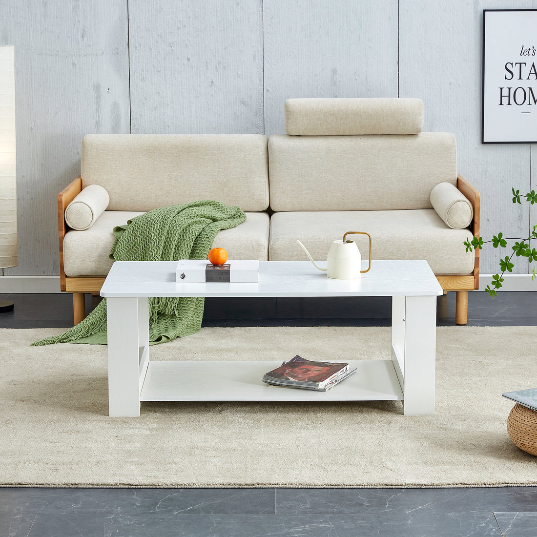 A Modern And Practical White Coffee Table. The Double Layered Coffee Table Is Made Of Mdf Material,. Suitable For Living Room, Bedroom, And Study.Ct 16 White Mdf