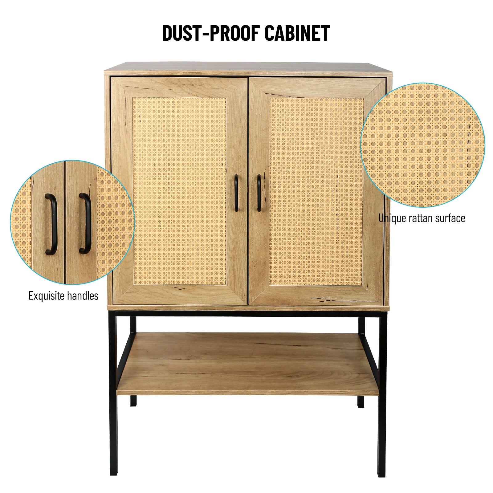 31.5 Inch Wide 2 Rattan Doors Free Standing Sideboard Storage Cabinet With One Open Bottom Shelf For Kitchen Dinning Room Living Room, Natural Color Freestanding 1 2 Shelves Natural Natural Primary Living Space Open Storage Space American Design Particle