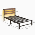 Twin Size Bed Frame Heavy Duty Platform Bed Frame With Headboard, Usb Charging Station, Led Bed, No Box Spring Needed, Mattress Foundation, Strong Steel Slats, Noise Free, Brown Box Spring Not Required Twin Beige Brown Metal Brown Bedroom