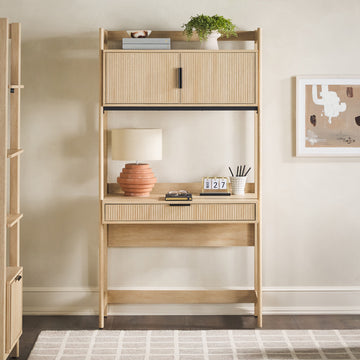 Transitional Reeded Desk With Hutch And Drawers Plus Tech Management Oak Oak Mdf Mdf