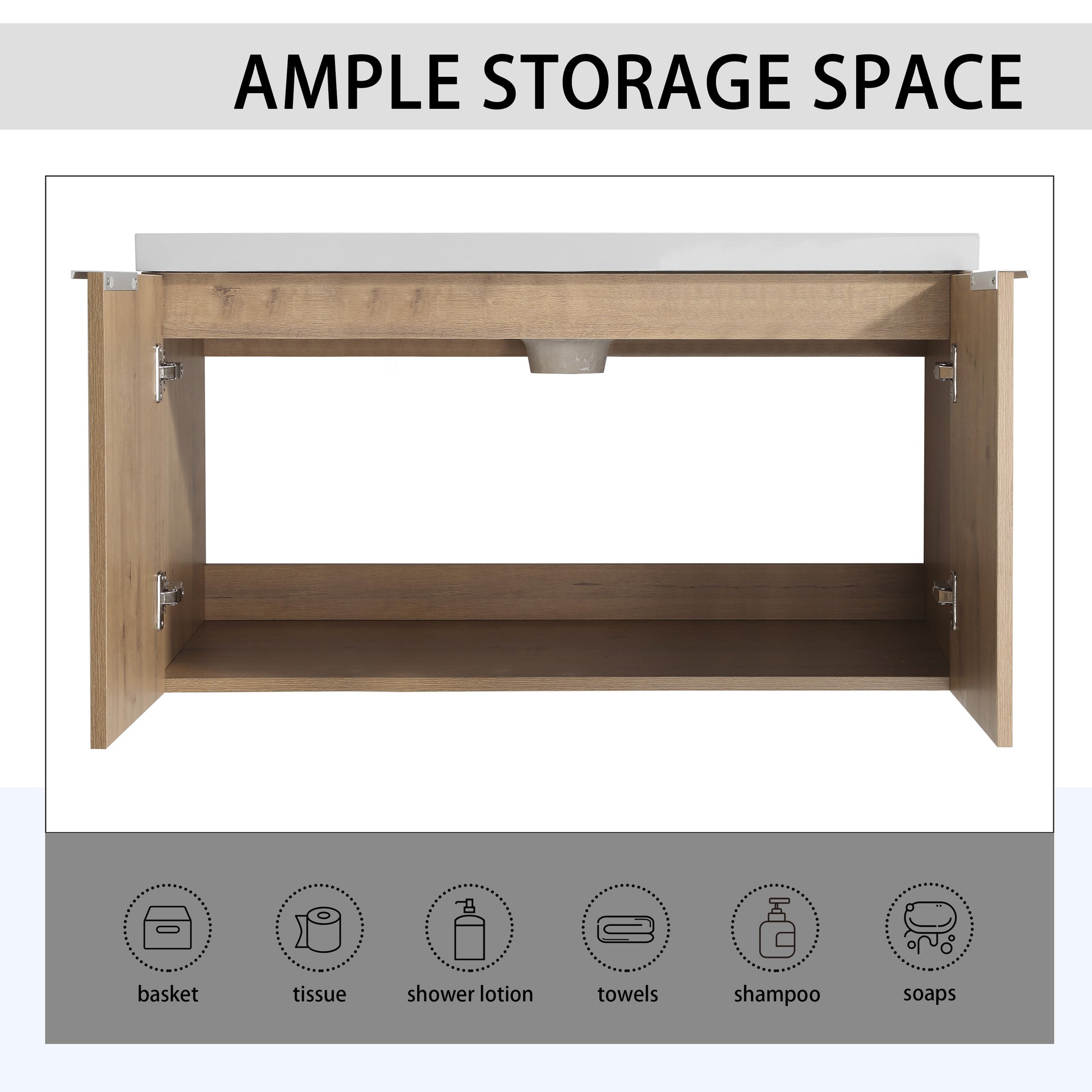 48" Wall Mounted Bathroom Vanity With Sink And Side Cabinet, Soft Close Doors,00112Imox2 0636Imo 0612Gwh Combination Cabinet Kd Packing Imitative Oak Bathroom Modern Plywood Plywood