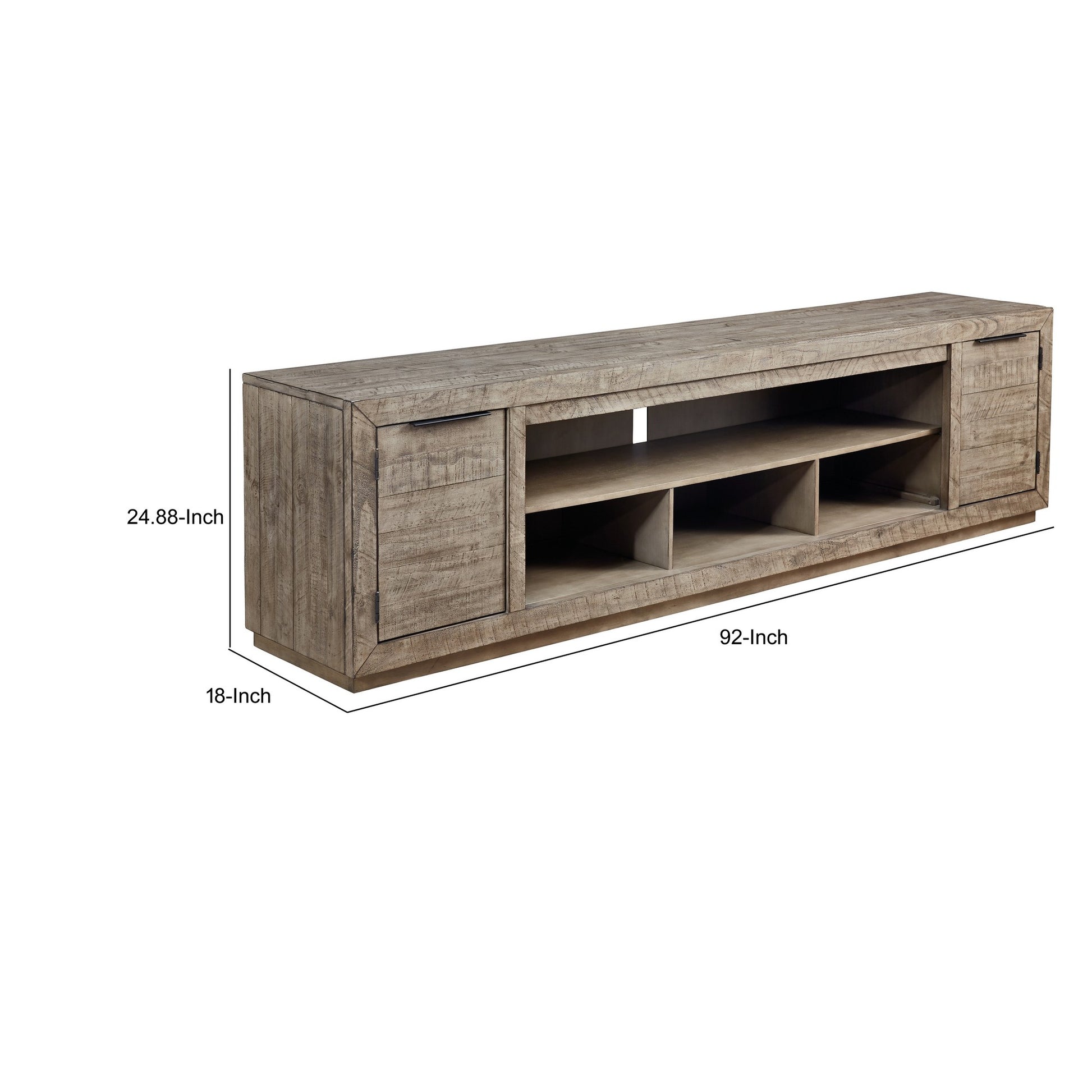 92 Inch Rustic Wood Tv Entertainment Console, Low Profile, Brown Brown 90 Inches Or Larger Wood