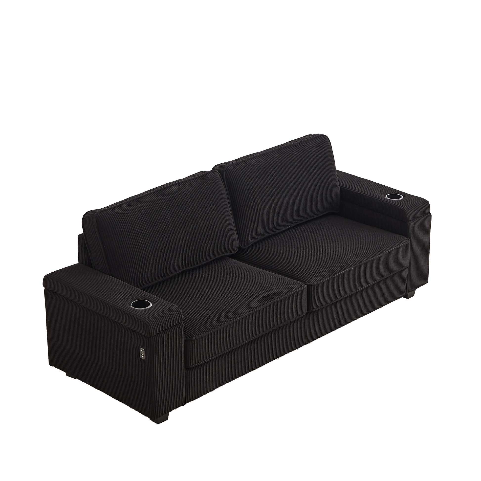 86.5 Inch Sofa Couch Deep Seat Sofa With Two Storage Spaces, T Pyce Charging Portsusb Charging Ports & 2 Cup ,Corduroy 3 Seater Couch, Modern Sofas For Living Room Black Foam Corduroy 3 Seat