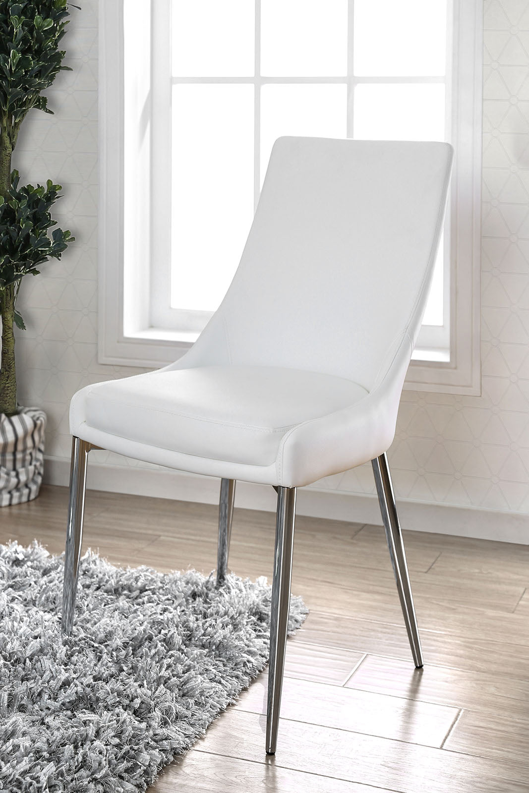 Contemporary Style Set Of 2Pcs Dining Chairs Whitesilver Finish Metal Legs Side Chair Dining Room Furniture White Dining Room Contemporary,Modern Dining Chairs Solid Back Set Of 2 Faux Leather,Metal