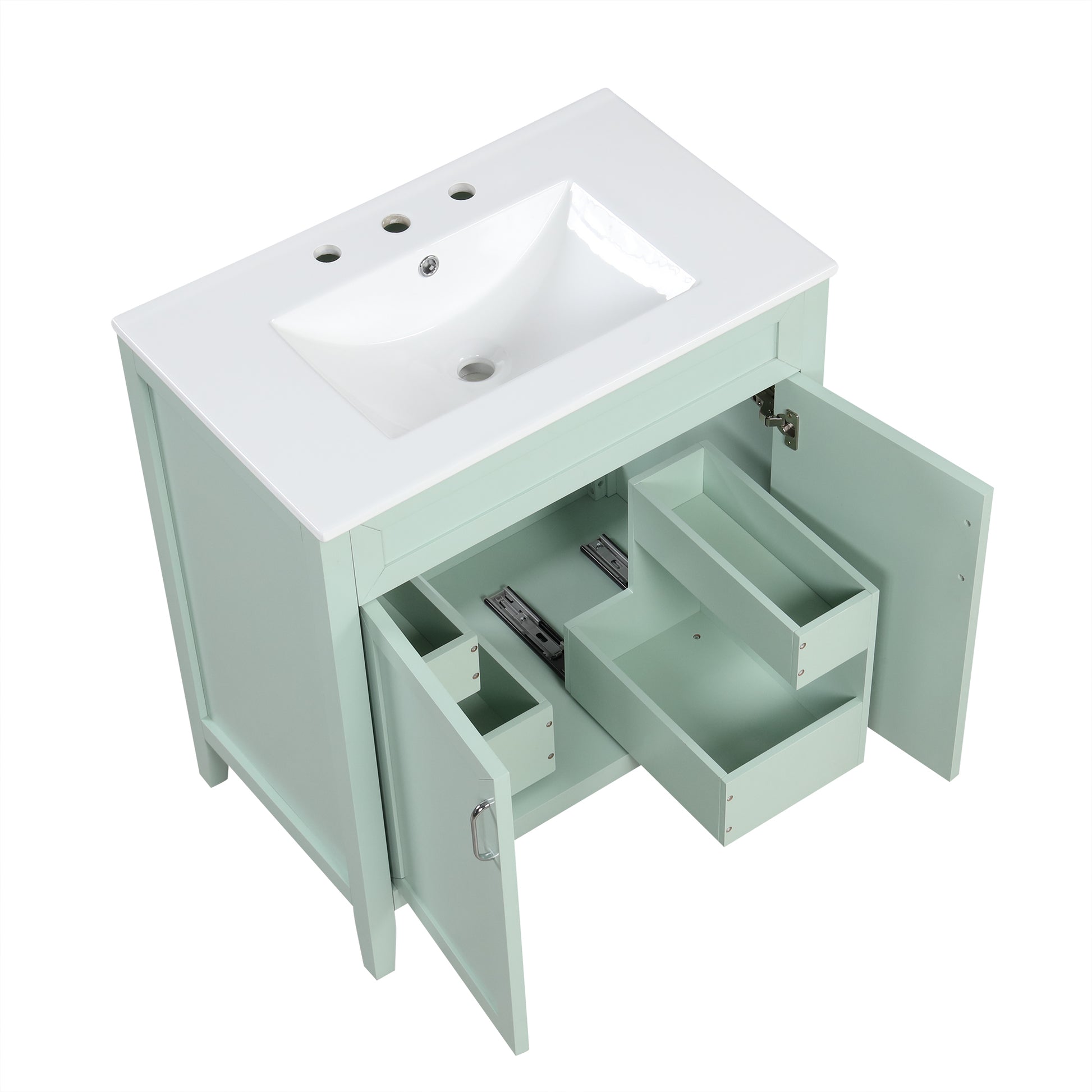 30" Bathroom Vanity With Sink, Multi Functional Bathroom Cabinet With Doors And Drawers, Solid Frame And Mdf Board, Green Green Solid Wood Mdf