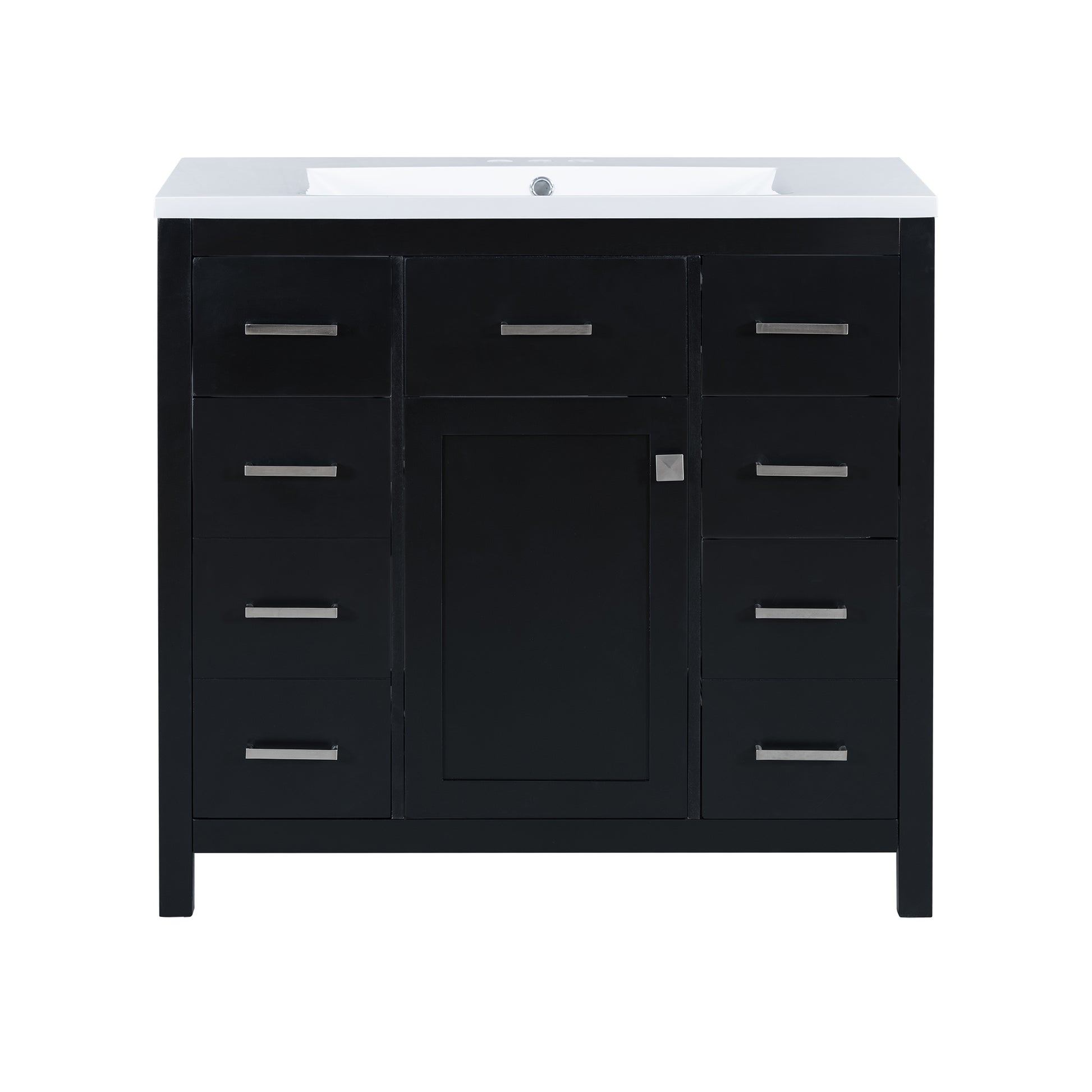 36 Inch Modern Bathroom Vanity Cabinet With Multifunctional Storage Space 5 Drawers And 1 Door Black Bathroom Solid Wood Mdf Resin