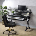 Black Music Recording Studio Desk With Keyboard Tray Black Keyboard Tray Computer Desk Office Rectangular Shelves Wood Metal