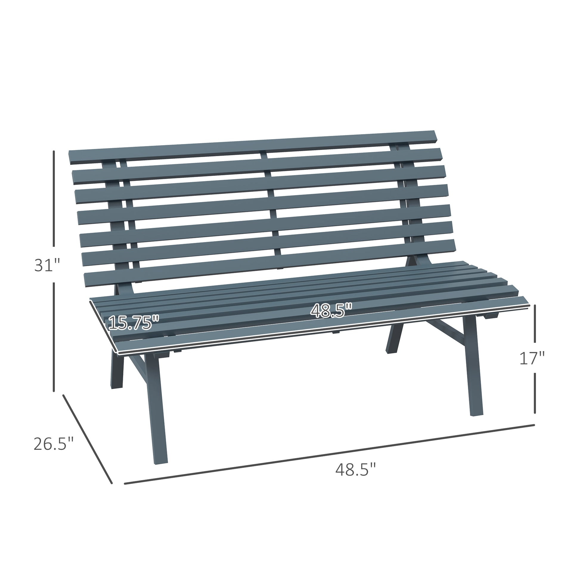 Outsunny 48.5" Garden Bench, Outdoor Patio Bench, Lightweight Aluminum Park Bench With Slatted Seat For Lawn, Park, Deck, Blue Blue Aluminum