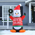 Homcom 6Ft Christmas Inflatables Outdoor Decorations Penguin Wearing Christmas Sweater, Blow Up Yard Christmas Decor With Led Lights Display Red Polyester