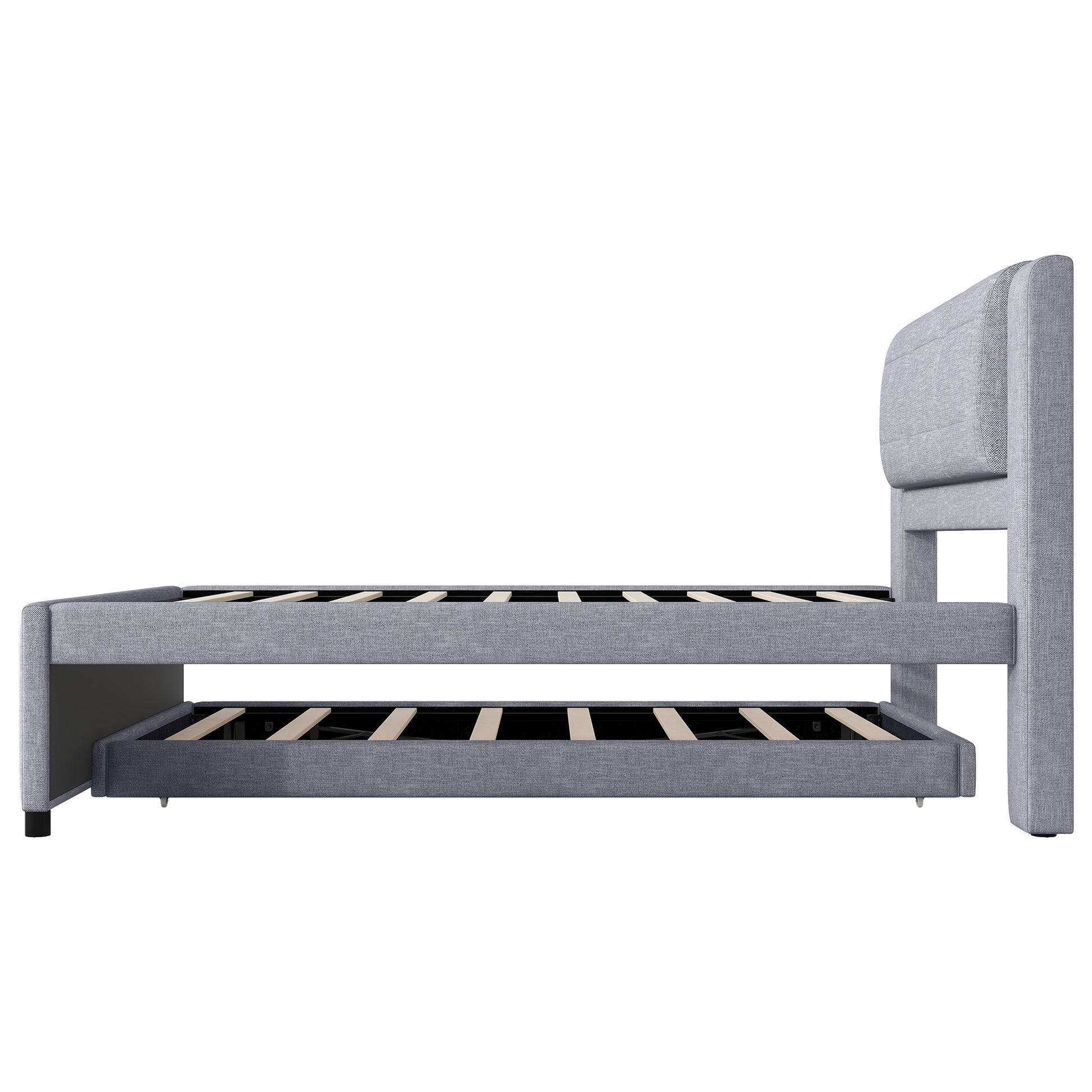 Full Size Upholstery Platform Bed With Trundle,Trundle Can Be Flat Or Erected, Gray Box Spring Not Required Full Gray Bedroom Linen Upholstered