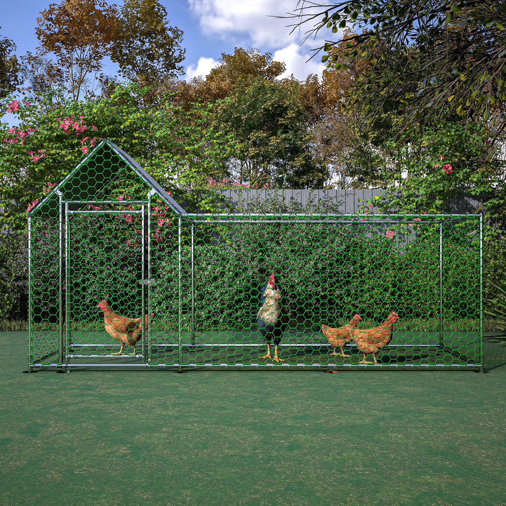 10X3Ft Metal Chicken Coop Run Backyard Hen House Poultry Habitat Cage W Cover Silver Metal