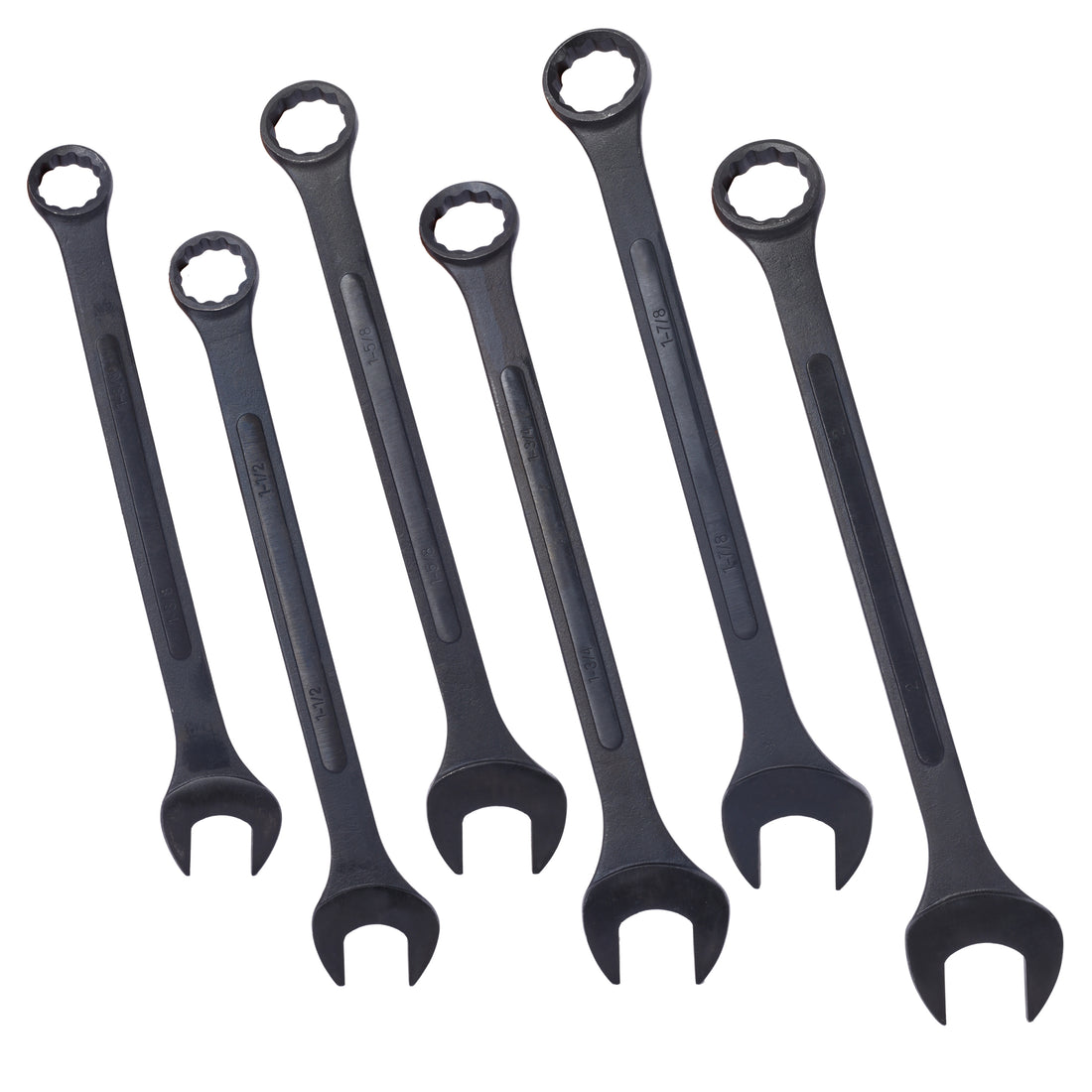 Jumbo Combination Wrench Set Extra Large, Sae, 6 Piece, 1 3 8'' To 2'',Black Oxide, With Pouch Black Carbon Steel