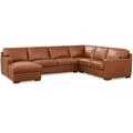 Dillon Leather Left Chaise Sectional Brown Genuine Leather Wood Primary Living Space Medium Firm Cushion Back Mid Century Modern U Shaped Eucalyptus Square Arms Down Filling Leather 6 Seat