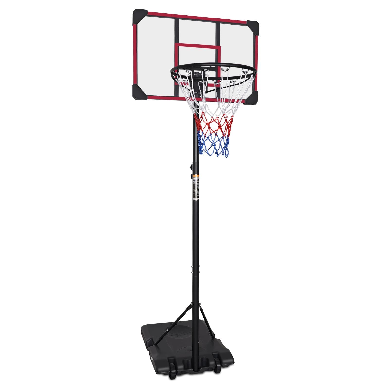 Portable Basketball Goal System With Stable Base And Wheels, Use For Indoor Outdoor Teenagers Youth Height Adjustable 5.6 To 7Ft Basketball Hoop 28 Inch Backboard Red Sporty Iron