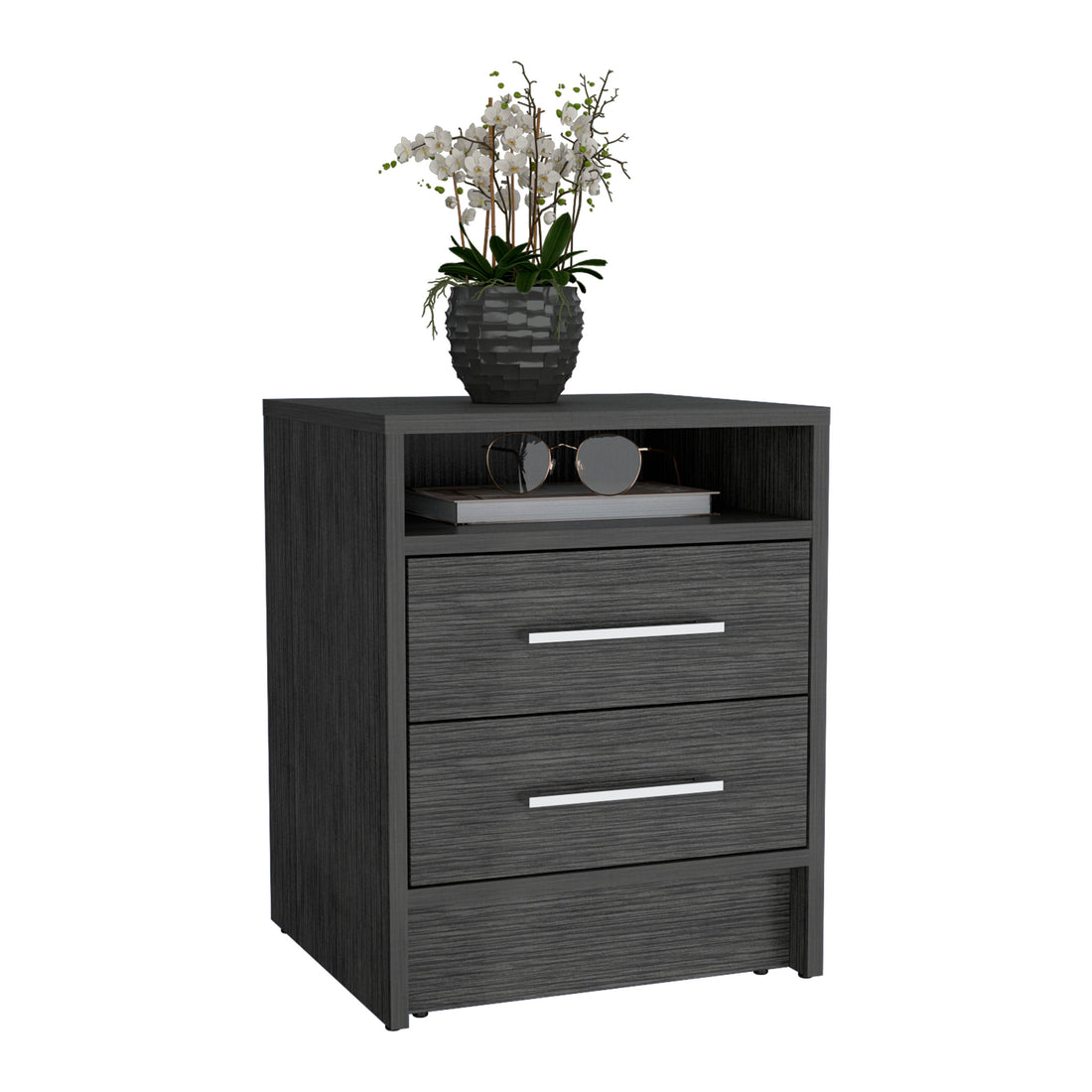 Nightstand 20"H, Two Drawers, Superior Top, Metal Handles, Smokey Oak Gray Particle Board Particle Board