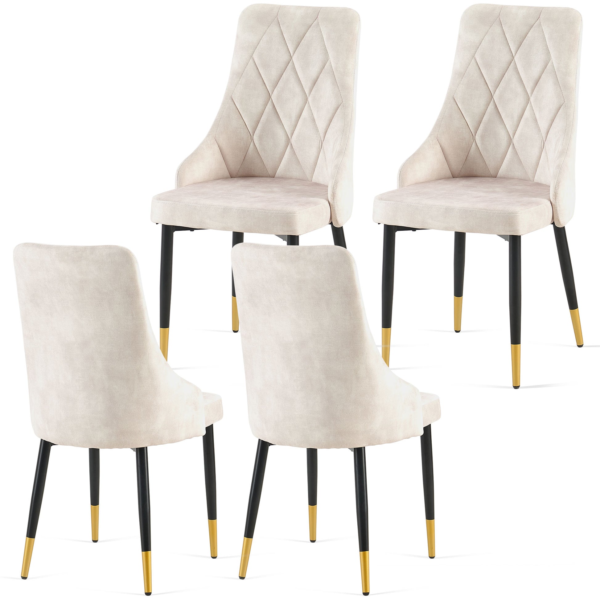 Beige Dining Chairs Set Of 4 Living Room Chair Modern Kitchen Armless Side Chair Metal Plaid Beige Dining Room Powder Coated Foam Dry Clean Modern Dining Chairs Solid Back Foam Velvet