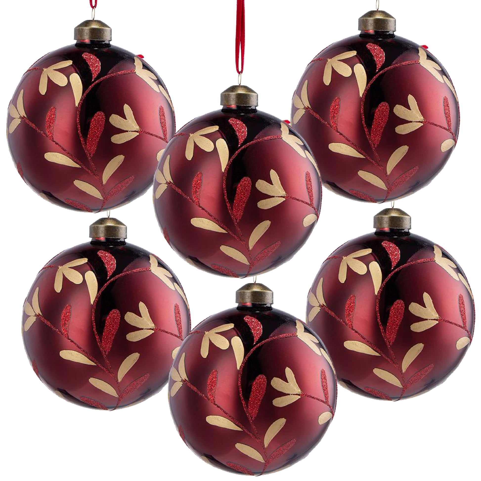 D3.9" Christmas Ball Ornaments, Glass Decorative Hanging Ball Christmas Tree Ornaments For Holiday Party Decorations, Set Of 6 Red Glass