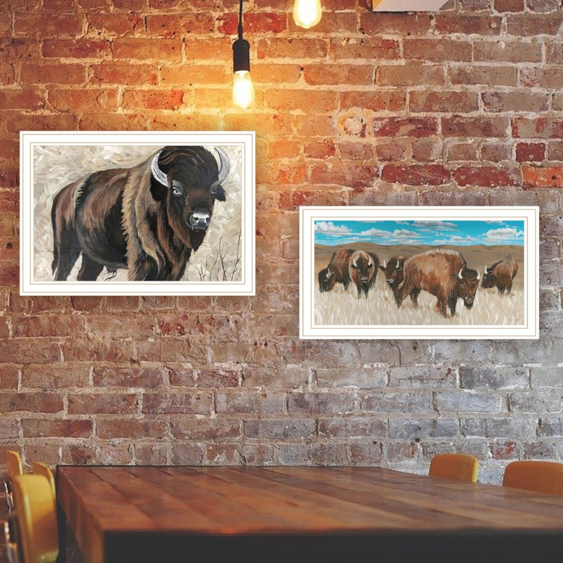 "The Boss Of The Bison Herd" Framed Wall Art For Living Room, Wall Art Print For Home Decor, Bedroom Wall Art By Cindy Jacobs Multicolor Wood Paper