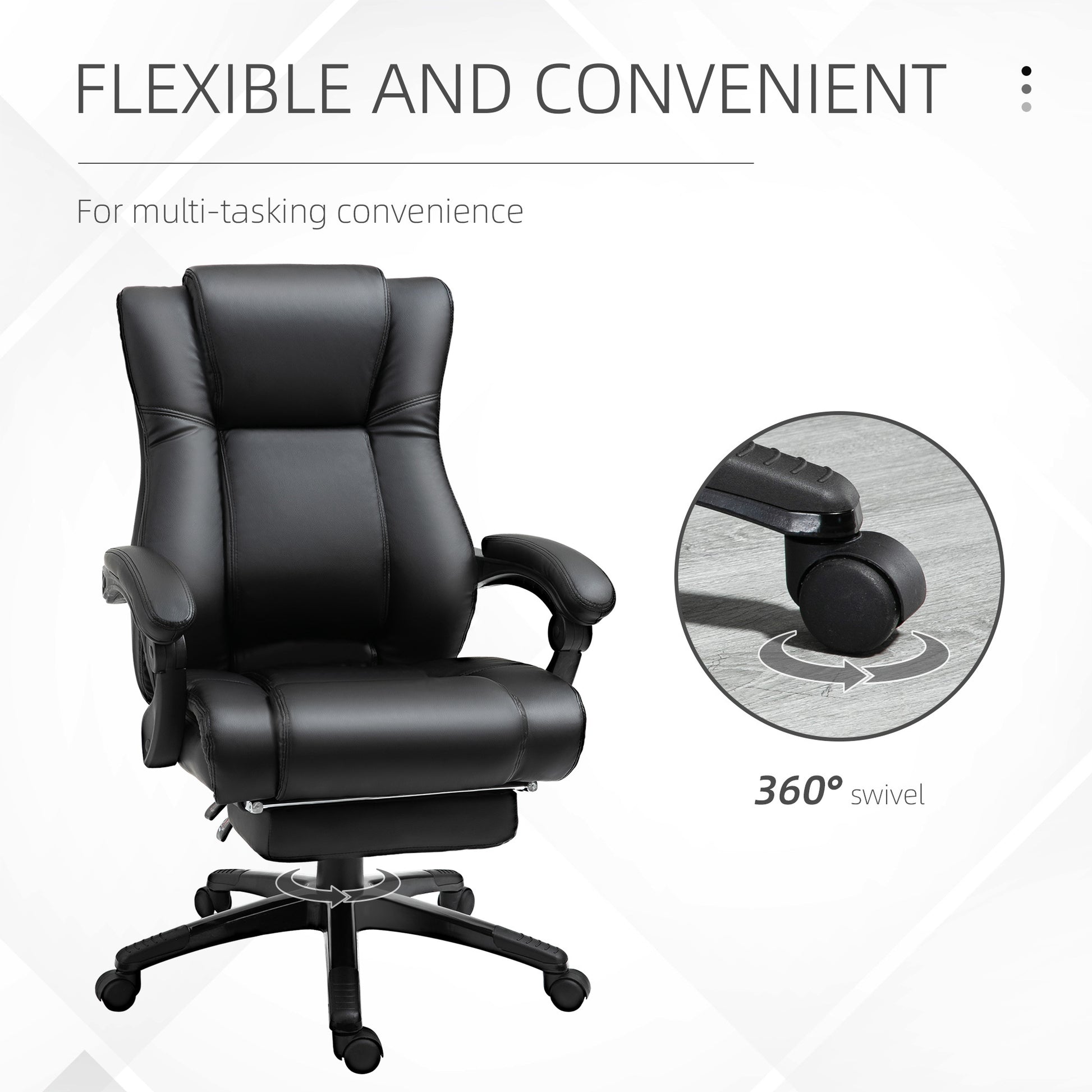 Vinsetto Executive High Back Office Chair Executive Computer Desk Chair With Pu Leather, Adjustable Height And Retractable Footrest, Black Black Pu Leather