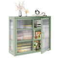 Retro Style Haze Double Glass Door Wall Cabinet With Detachable Shelves For Office, Dining Room,Living Room, Kitchen And Bathroom Mint Green Mint Green Tempered Glass Sheet Metal Plastic