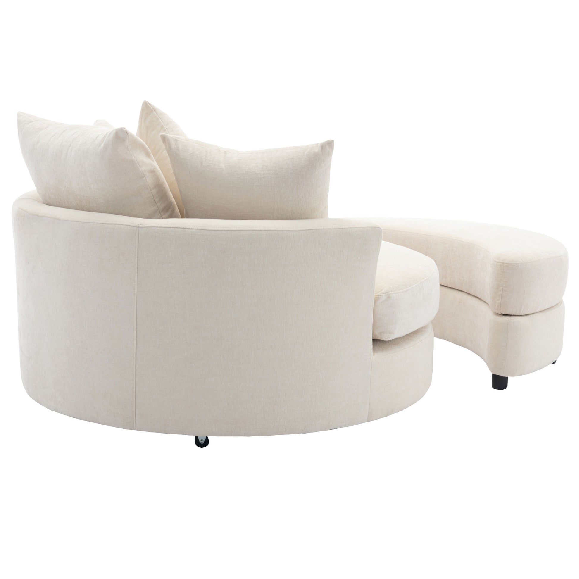 Orisfur. 360 Swivel Accent Barrel Chair With Storage Ottoman & 4 Pillows, Modern Chenille Leisure Chair Round Accent For Living Room, Cream Cream Foam Chenille