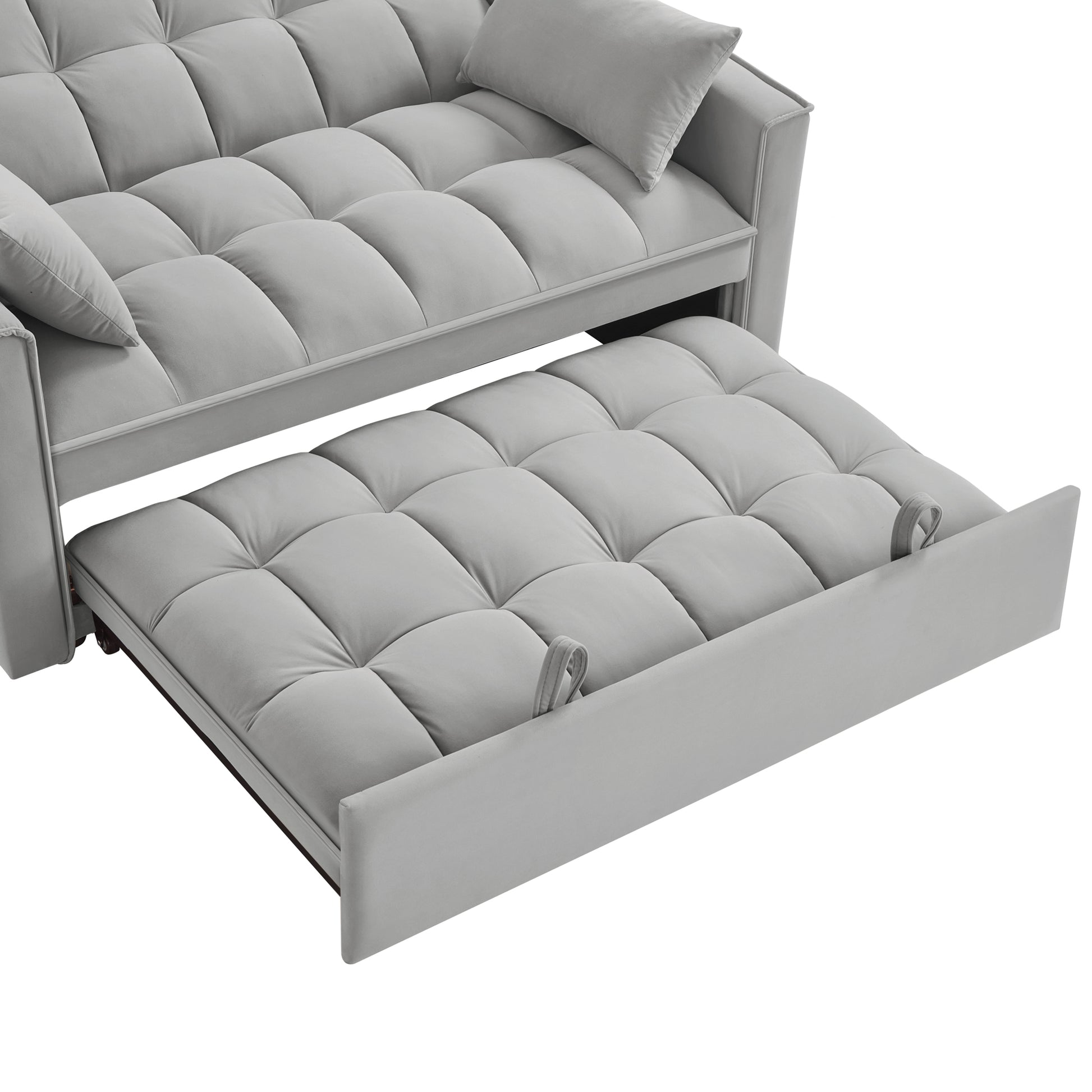 4 In1 Loveseat Sofa Bed With Armrests & Storage Pockets, Multi Function Tufted Pull Out Sofa Bed With Adjustable Backrest And Pillows, Convertible Loveseat Sofa Couch, Gray Gray Velvet Primary Living Space Medium Soft Tufted Back American