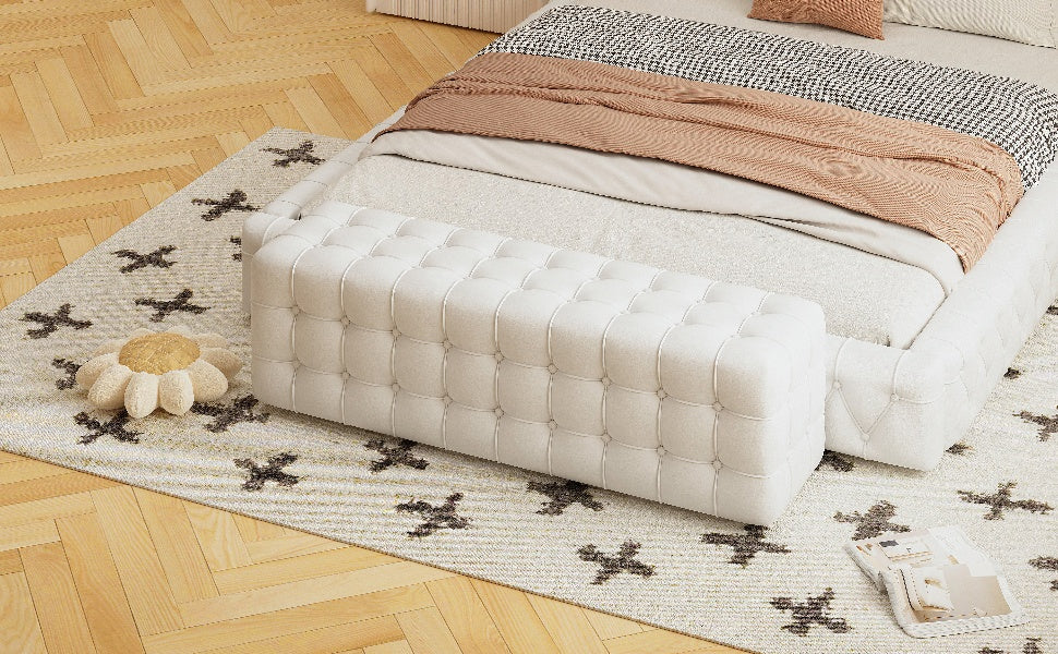 All Covered Velvet Upholstered Ottoman, Rectangular Footstool, Bedroom Footstool, No Assembly Required, Elegant And Luxurious, White White Mdf