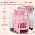 Qaba Toddler Tower With Adjustable Height, Toddler Kitchen Stool Helper With Anti Slip Mat, Step Stool For Kitchen, Bathroom, Pink Pink Hdpe