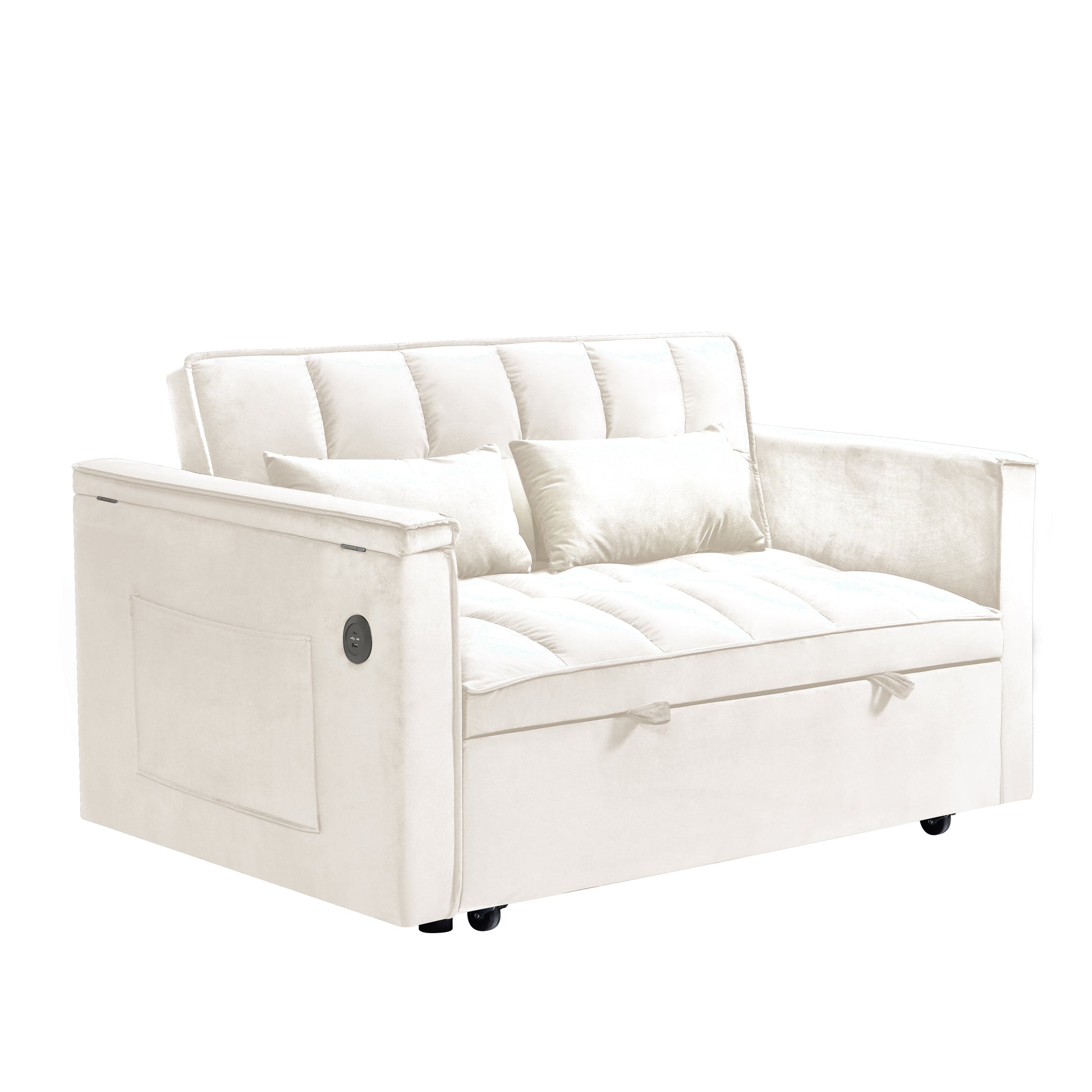 55.5 "3 In 1 Foldable Sofa Bed, Modern Velvet Double Sofa, Sofa Bed With Adjustable Back, Storage Bag And Pillow, Hidden Living Room Laptop Desk With Usb Port, Suitable For Living Room, Bedroom