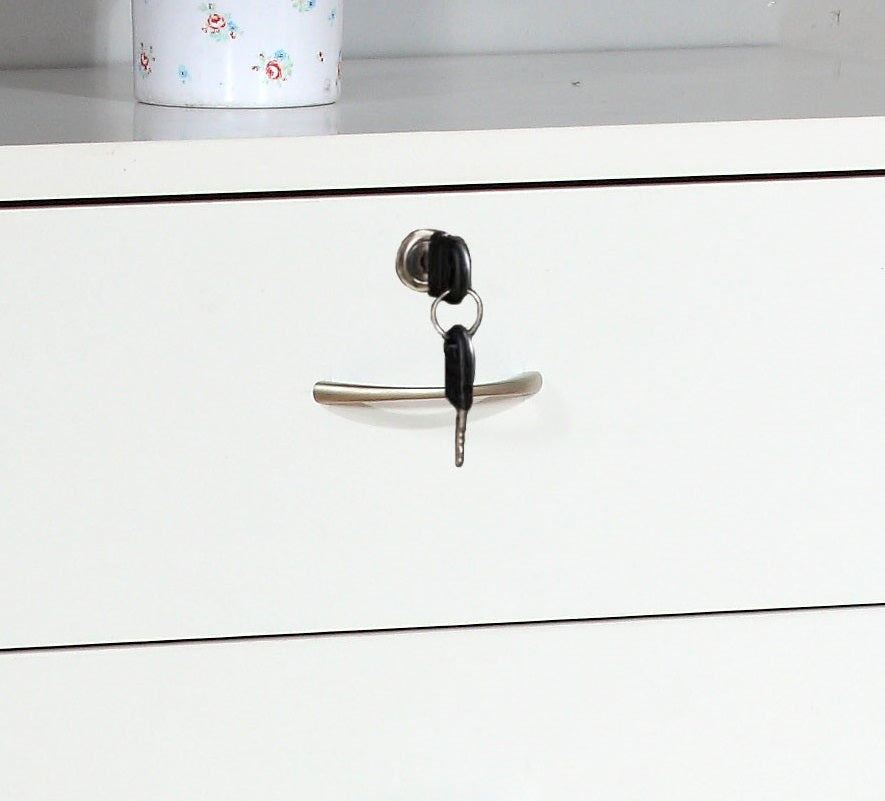 Five Drawer Chest Metal Handles Locking Top Drawer Metal Glide Rails White Melamine Laminate White Particle Board Mdf