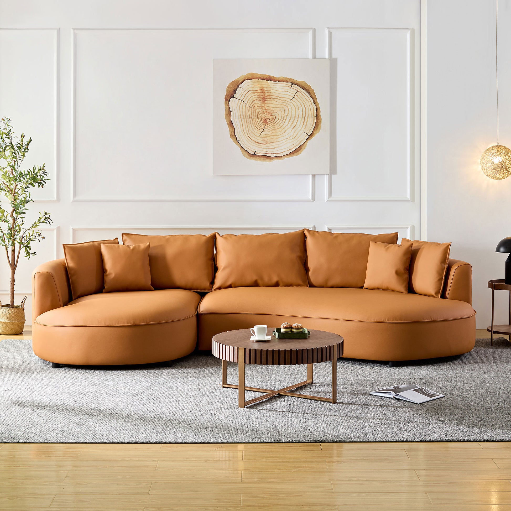 Modern Sectional Curved Sofa Couch For Living Room,Upholstered 5 Seat Sofa Couch Eco Leather Couch Set For Apartment Office,Orange Orange Bonded Leather 5 Seat