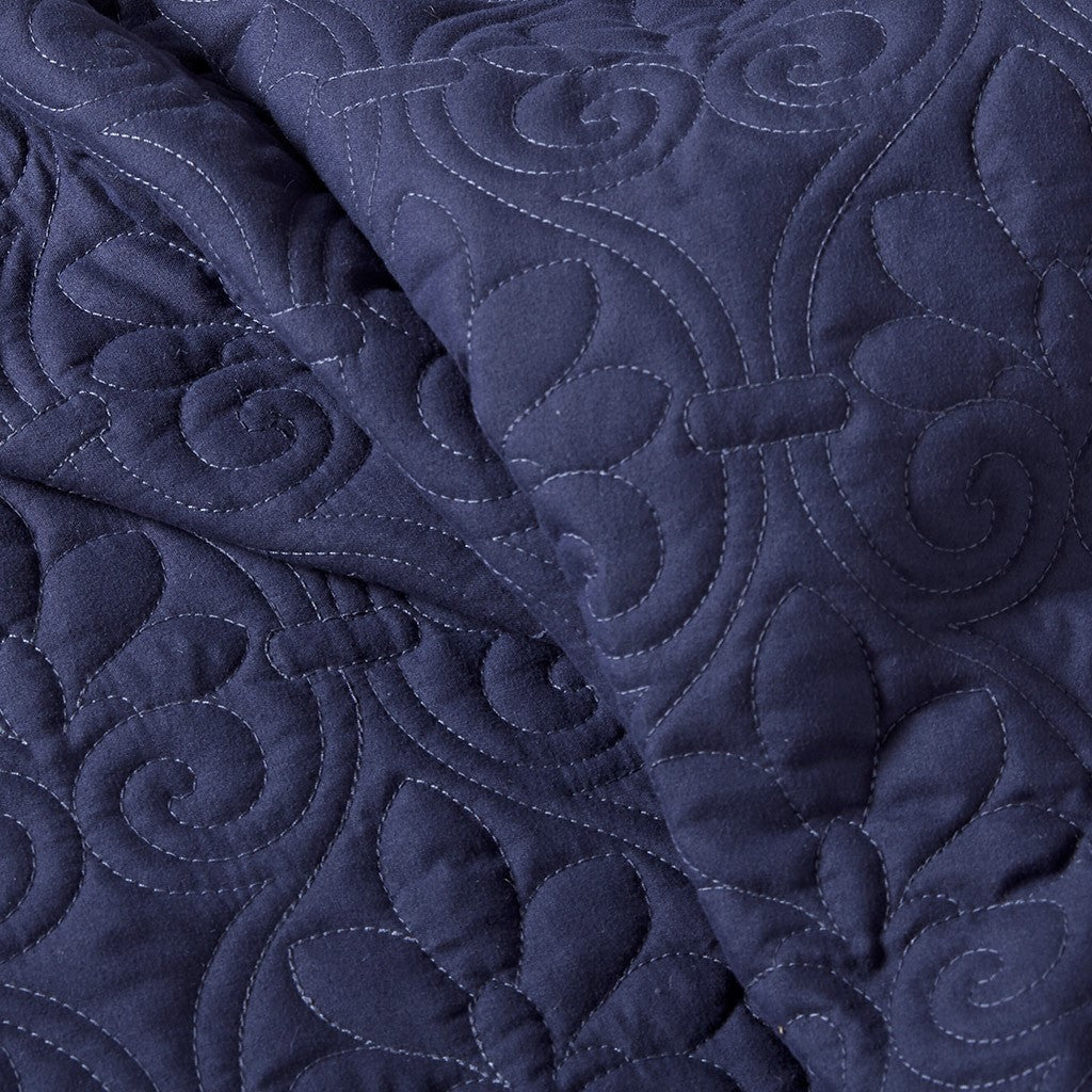 3 Piece Split Corner Pleated Quilted Bedspread Navy Queen Navy Polyester