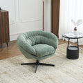 Comfy Chenille Upholstered 360 Swivel Club Chair Accent Chair With Removable Cushion, Round Office Chair With Black Metal Base, Cotton Material, Living Room, Bedroom, Reading Corner, Office Green