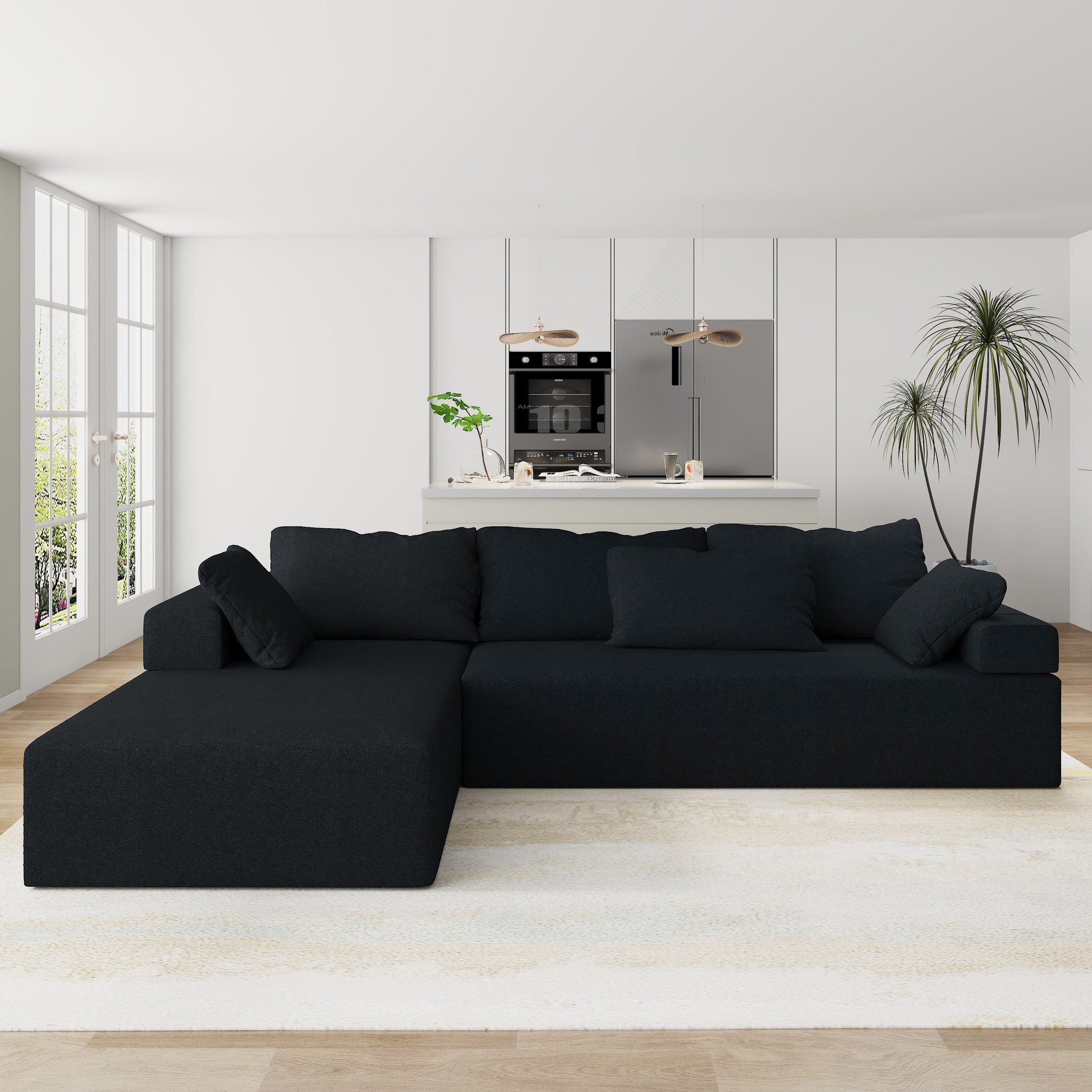 Modern Upholstered Sectional Sofa Couch Set,Modular 108" L Shaped Sectional Living Room Sofa Set With 6 Pillows,Free Combination Sofa Couch For Living Room,Bedroom Left Chaise Black Foam Chenille 3 Seat