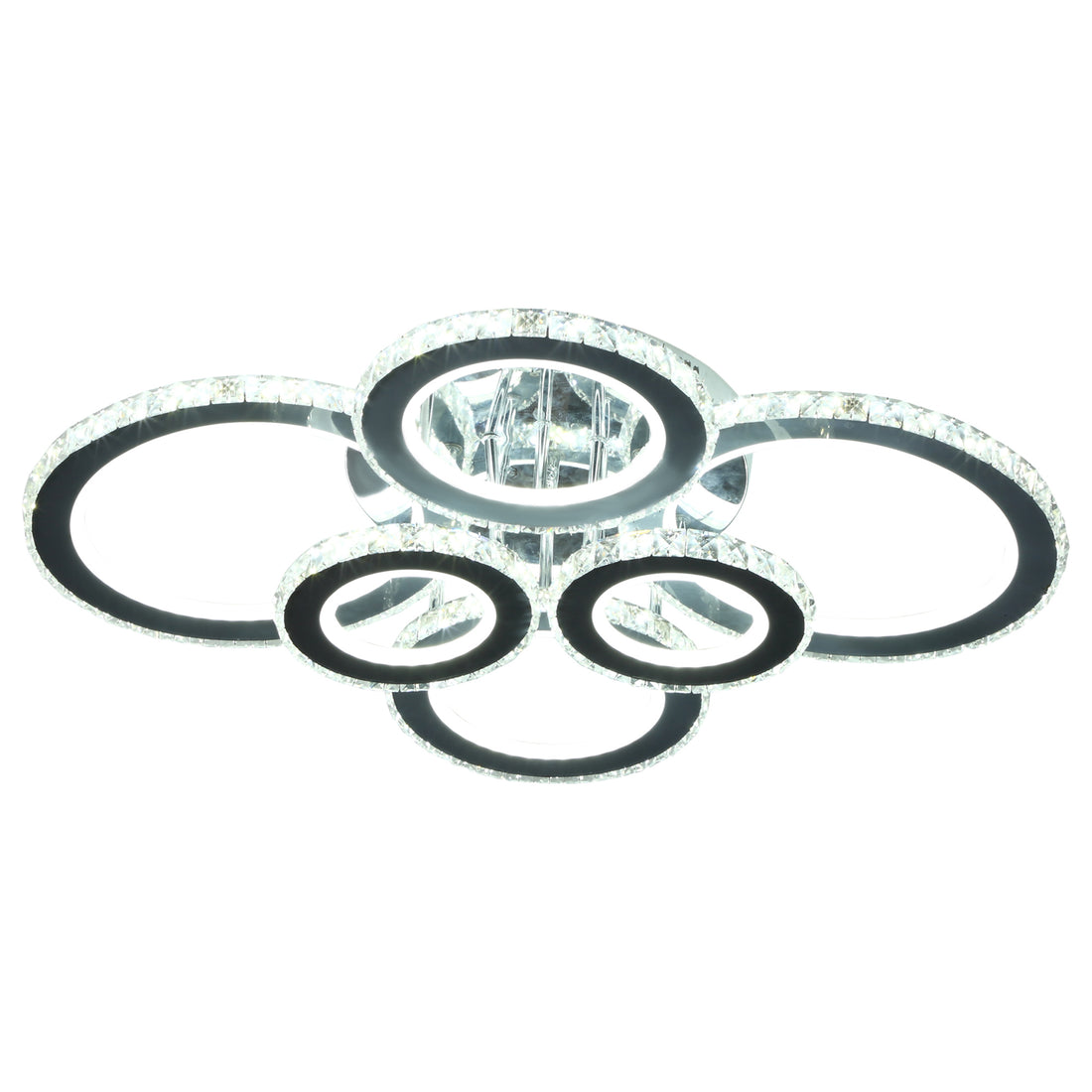 Homcom Led Hanging Chandelier Lighting Fixture W 6 Rings & 50,000 Hour Lifespan Silver Steel