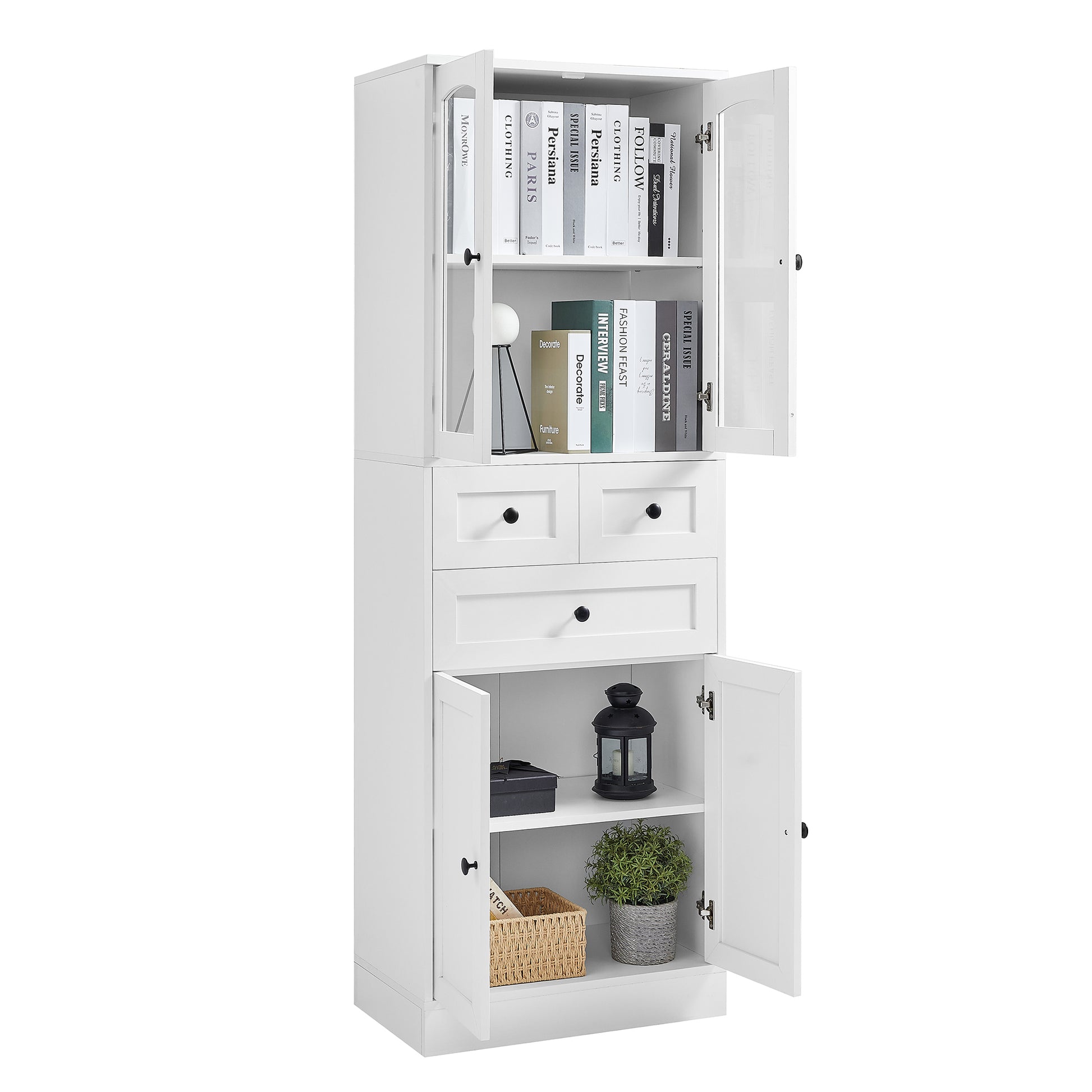 Tall Bathroom Storage Cabinet, Cabinet With Four Doors And Drawers, Adjustable Shelf, Mdf Board, White White Mdf