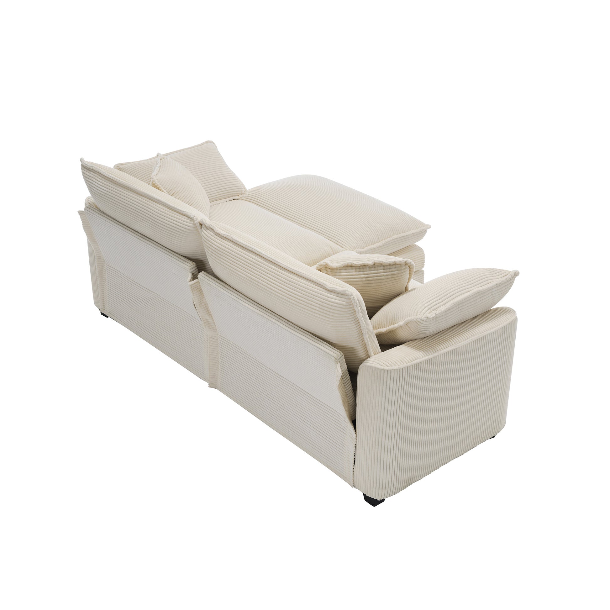 Corduroy Two Seater Sofa With 1 Footrest, L Shaped 2 Seater Sofa With Ottoman For Small Living Spaces, Light Beige Corduroy Sofa Beige Corduroy 2 Seat