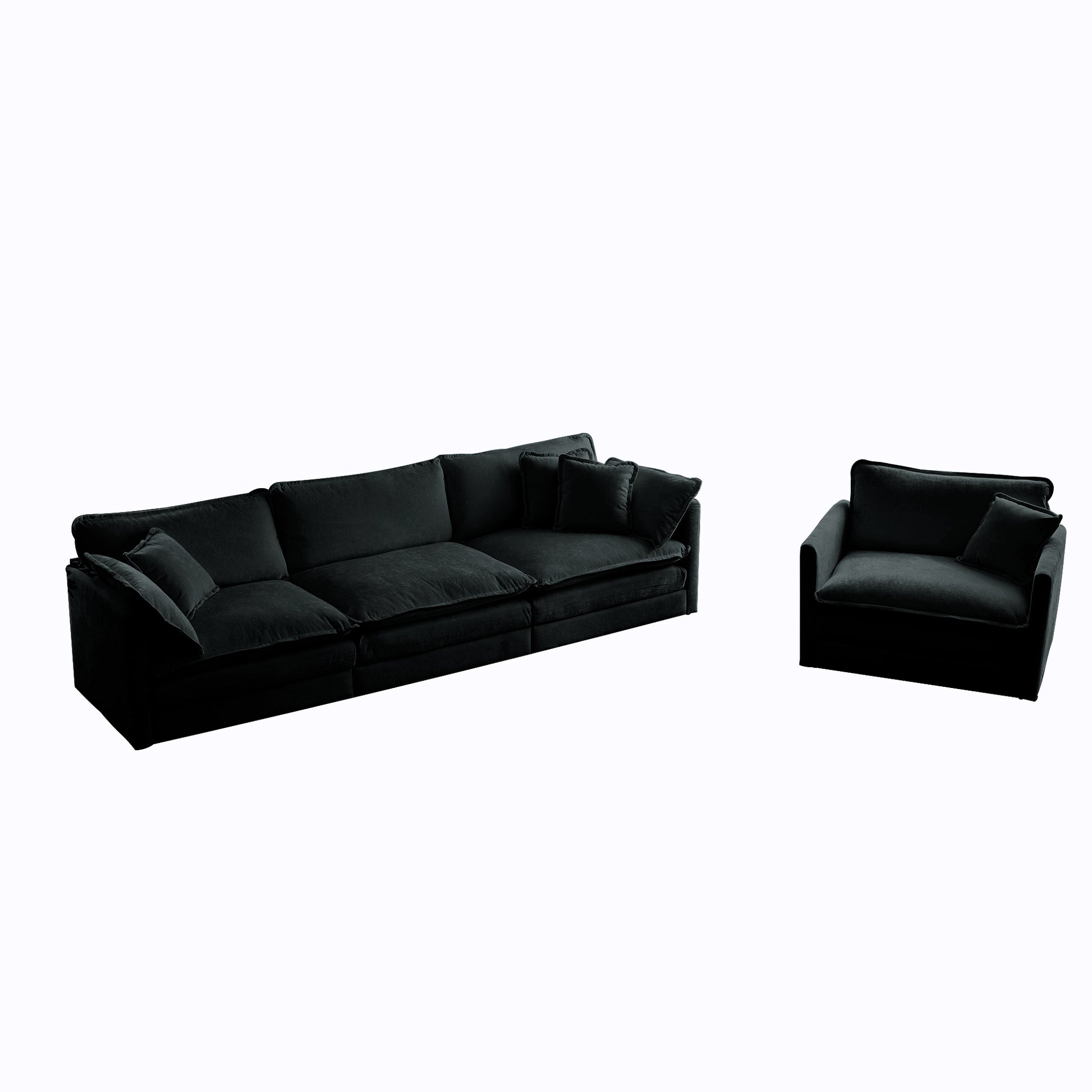 Modern Sofa Couch, 3 Piece Set Extra Deep Seat Sectional Sofa For Living Room, Oversized Sofa, 3 Seat Sofa, Loveseat And Single Sofa, Black Chenille Green Chenille 6 Seat