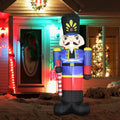 Homcom 8Ft Christmas Inflatables Outdoor Decorations Nutcracker Toy Soldier With Scepter, Blow Up Yard Christmas Decor With Led Lights Display Red Polyester