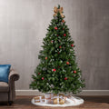 7' Mixed Frosted Hinged Tree With 52 Frosted Pine Cones And 26 Red Berry And Dia:53