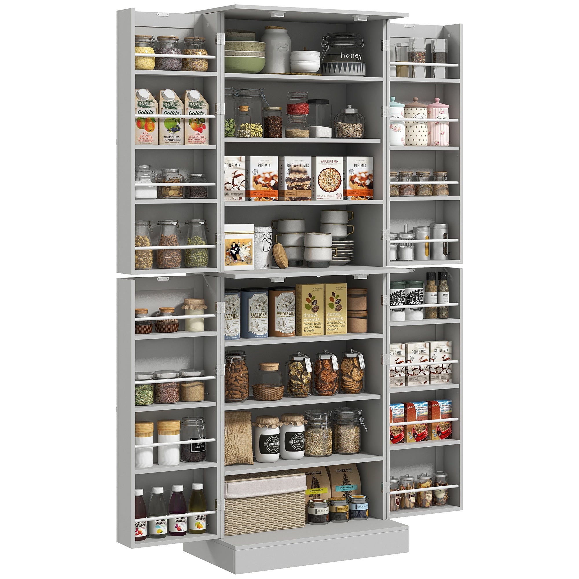 Homcom 65" Kitchen Pantry Cabinet, Modern Storage Cabinet With Doors And Shelves, Freestanding Cupboard For Dining Room, Gray Gray Particle Board