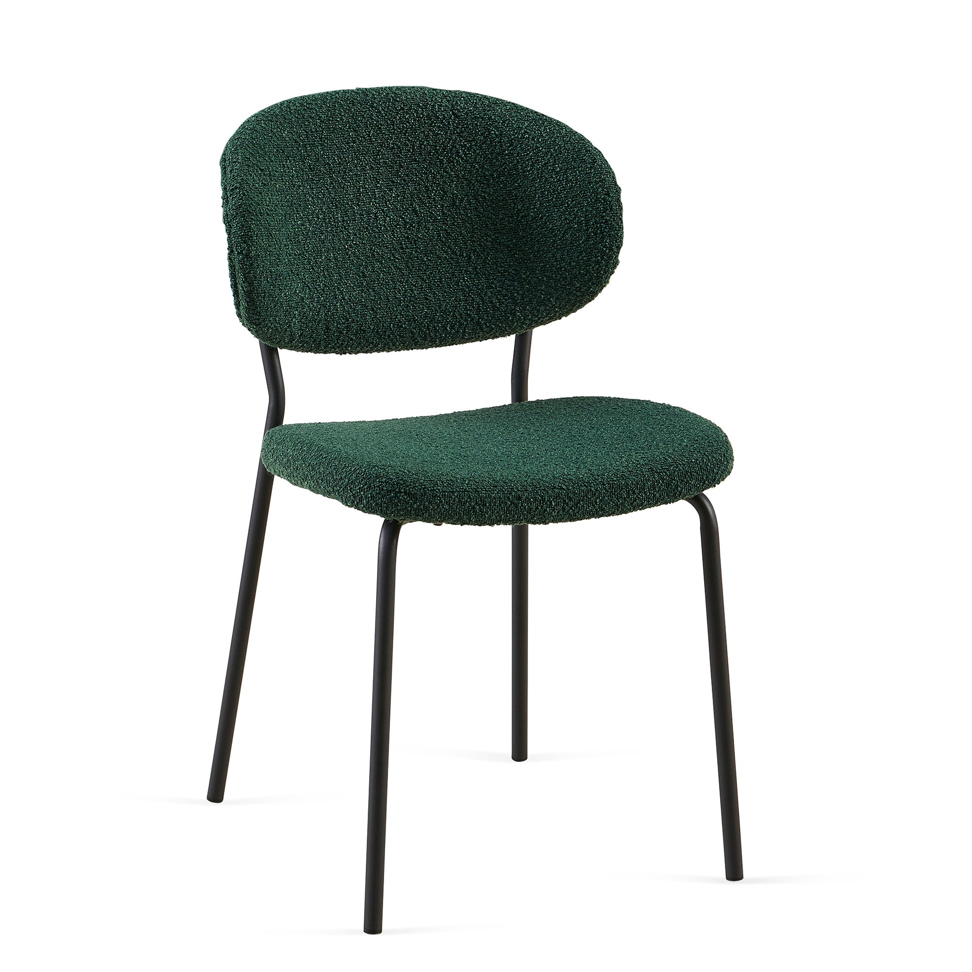 Dark Green Boucle Fabric Dining Chairs Set Of 2,Dining Chairs With Metal Legs For Dining Room, Kitchen, Living Room Metal Plaid Dark Green Dining Room Powder Coated Foam Dry Clean Modern Dining Chairs Solid Back Set Of 2 Foam Boucle