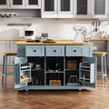 K&K 53Inch Large Kitchen Island With 2 Bar Stools, Power Outlet,Door Internal Storage Rack,Kitchen Storage Cart On 5 Wheels With Drop Leaf,5 Open Side Racks,3 Drawers For Kitchen,Dining Room,Grey Blue Grey Blue Gray Kitchen