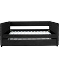 Black Upholstered Twin Size Daybed With Trundle, Velvet Fabric, Gold Iron Bar Design, No Springs Required, Moderen Style Box Spring Not Required Twin Black Wood Espresso Bedroom Minimalist,Modern,Ultra Modern Rubberwood Fiber Foam And Polyester Fiber Pad