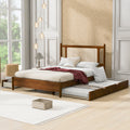 Queen Size Wooden Rattan Platform Bed, With 2 Big Drawers, T Size Trundle, Brown Queen Brown Plywood