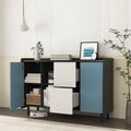 Sideboard Buffet Cabinet, Black Storage Cabinet With Blue Doors2 Drawers With Unique Panel Styling And 2 Open Storage Compartment, Modern Coffee Bar Cabinet Accent Cabinet For Kitchen, Dining Room Black Blue Mdf